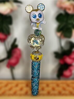 It’s a Small World Mickey Upcycled Doorable Rhinestone Heart Handmade Beaded Pen